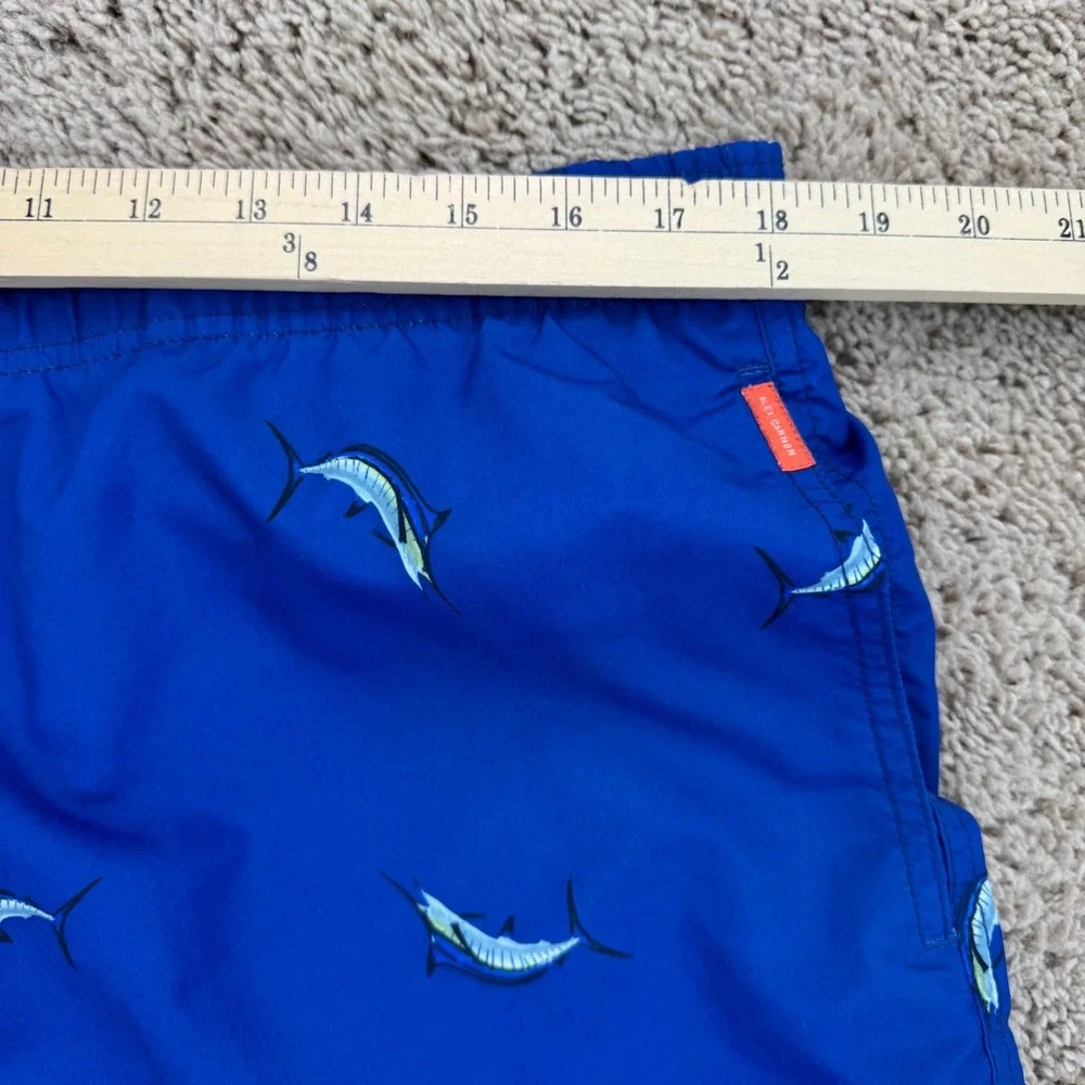 Alex Cannon Swim Trunks Men L Marlin Print Quick Dry Blue Drawstring Swim Shorts